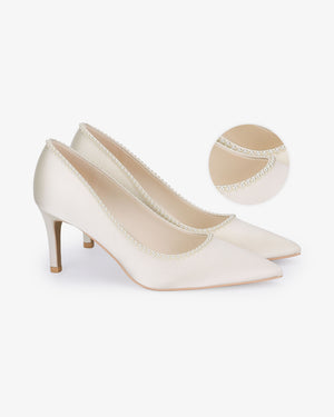 Satin Pointy Toe Wedding Pumps with Mini Pearls