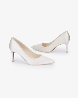 Satin Pointy Toe Wedding Pumps with Mini PearlsWomen Shoes
