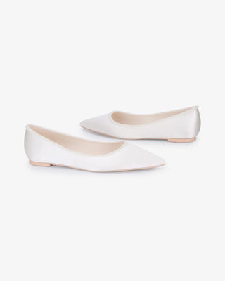Satin Pointy Toe Wedding Flats with Mini Pearls, Women Shoes