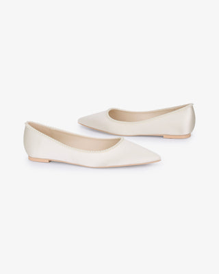 Ivory Satin Pointy Toe Wedding Flats with Mini Pearls