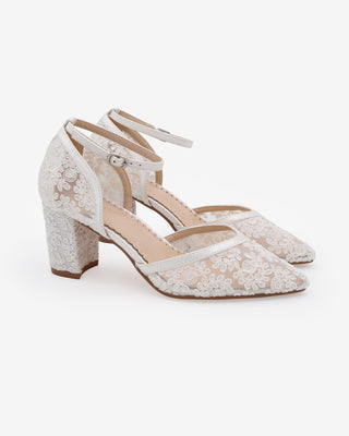 White Lace Block Heel For Weddings