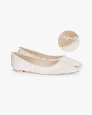 Satin Pointy Toe Wedding Flats with Mini Pearls