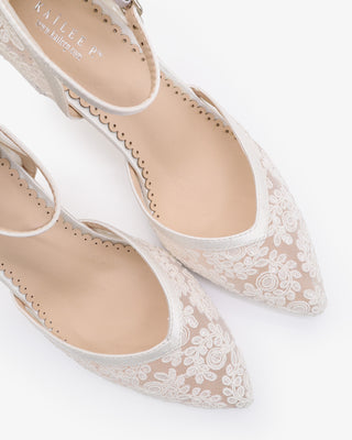 White Lace Block Heel For Weddings