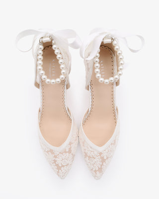 Bridal Lace Block Heel with All Pearls Ankle StrapWomen Shoes