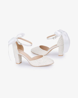 White Rock Glitter Block Heel with Back Satin Bow