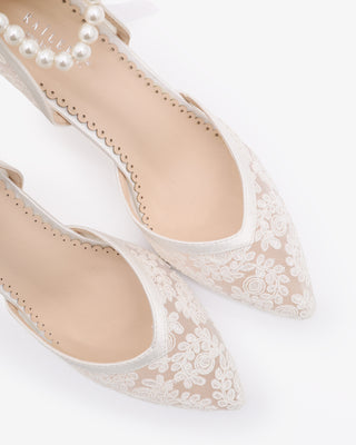 Bridal Lace Block Heel with All Pearls Ankle StrapWomen Shoes