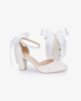White Rock Glitter Block Heel with Back Satin Bow