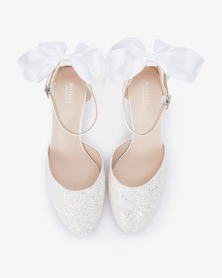 White Rock Glitter Block Heel with Back Satin Bow