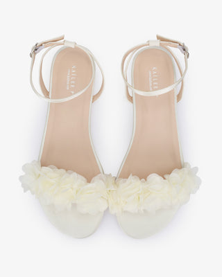 Satin Flat Sandal with Chiffon Flowers and Ankle StrapWomen Shoes