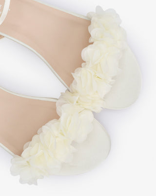 Satin Flat Sandal with Chiffon Flowers and Ankle StrapWomen Shoes