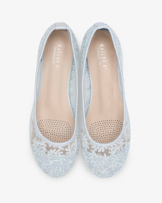 Light Blue Crochet Lace Ballet Flats, Women Wedding Shoes, Bridal Shoes