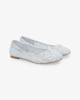 Light Blue Crochet Lace Ballet Flats, Women Wedding Shoes, Bridal Shoes