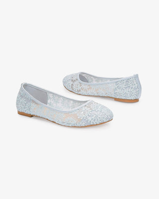 Light Blue Crochet Lace Ballet Flats, Women Wedding Shoes, Bridal Shoes