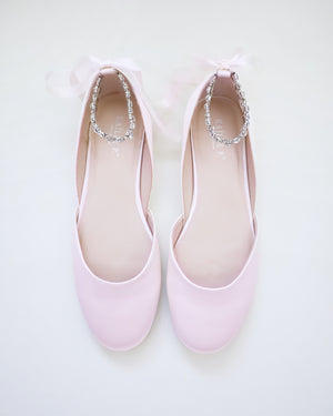 Satin Round Toe Evening Flat with Amaryllis Strap