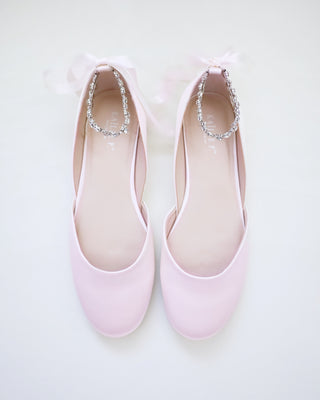 Satin Round Toe Evening Flat with Amaryllis Strap