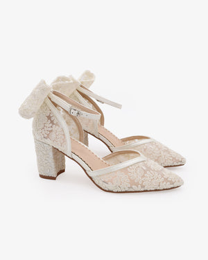 Lace Block Heel For Weddings with Back Crochet Bow