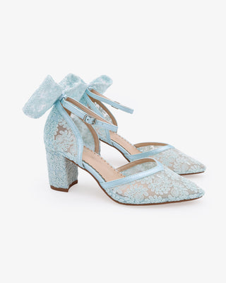 Lace Block Heel For Weddings with Back Crochet Bow
