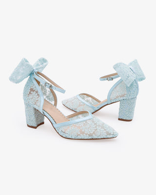 Lace Block Heel For Weddings with Back Crochet Bow