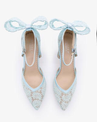 Lace Block Heel For Weddings with Back Crochet Bow