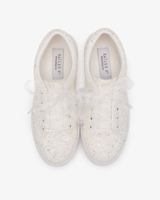 White Rock Glitter Wedding Platform Sneakers with Sheer Lace