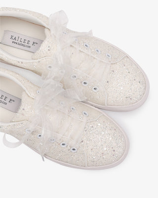 White Rock Glitter Wedding Platform Sneakers with Sheer Lace