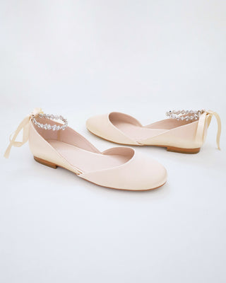 Satin Round Toe Evening Flat with Amaryllis Strap