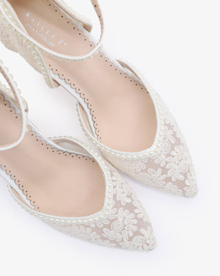 Bridal Lace Block Heel with Mini PearlsWomen Shoes