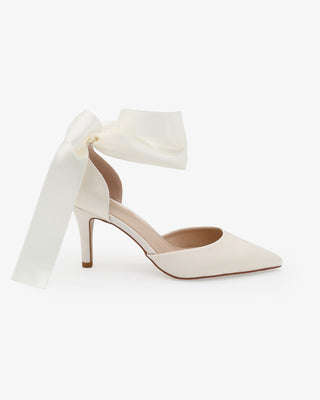 Ivory Satin Wedding Heels With Satin Wrapped Ribbon Tie