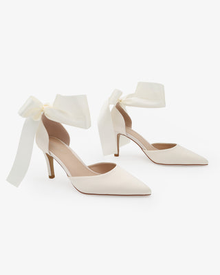 Ivory Satin Wedding Heels With Satin Wrapped Ribbon Tie