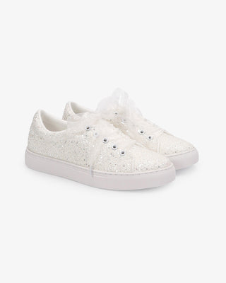 White Rock Glitter Wedding Platform Sneakers with Sheer Lace