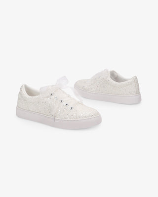 White Rock Glitter Wedding Platform Sneakers with Sheer Lace