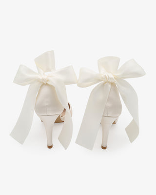 Ivory Satin Wedding Heels With Satin Wrapped Ribbon Tie