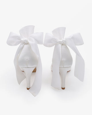 White Satin Wedding Heels With Ankle Ribbon