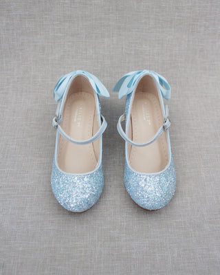 Rock Glitter Mary Jane Heels with Satin Bow for Girls