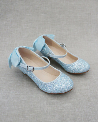 Rock Glitter Mary Jane Heels with Satin Bow for Girls
