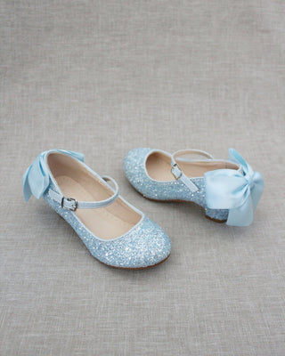 Rock Glitter Mary Jane Heels with Satin Bow for Girls