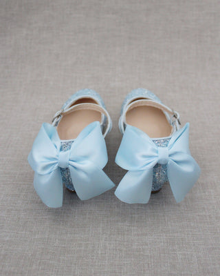 Rock Glitter Mary Jane Heels with Satin Bow for Girls