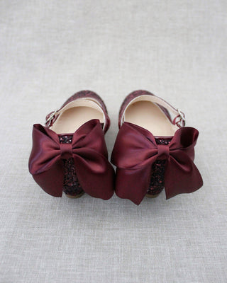 Rock Glitter Mary Jane Heels with Satin Bow for Girls