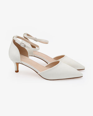 Satin Pointy Toe Kitten Low Heel Wedding Shoes