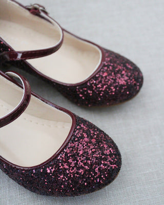 Rock Glitter Mary Jane Heels with Satin Bow for Girls