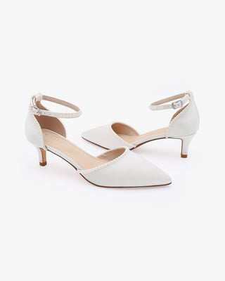 Satin Pointy Toe Kitten Low Heel with Mini PearlsWomen Shoes