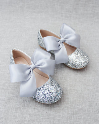 Glitter Mary Jane with Satin Bow - Baby Shoes Holiday Gift Set (1 PAIR)Kids Shoes