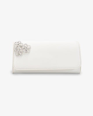 Ivory Satin Wedding Clutch with 3 Rhinestones Chassia Flowers