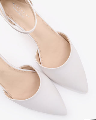 White Satin Pointy Toe Kitten Low Heel Wedding Shoes