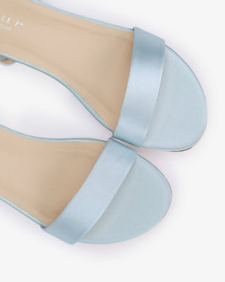 Light Blue Girls Satin Flat Sandal with Ballerina Lace Up