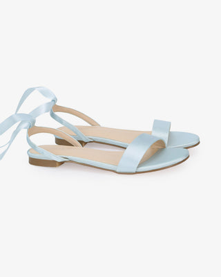 Light Blue Girls Satin Flat Sandal with Ballerina Lace Up