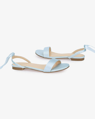 Light Blue Girls Satin Flat Sandal with Ballerina Lace Up