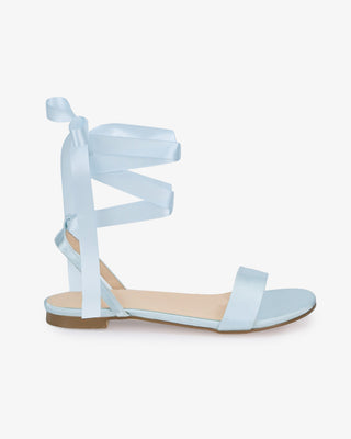 Light Blue Girls Satin Flat Sandal with Ballerina Lace Up