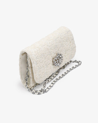Crochet Wedding Clutch with Cluster Teardrop Brooch