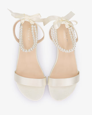 Satin Wedding Flat Sandal with Double Pearls StrapWomen Shoes